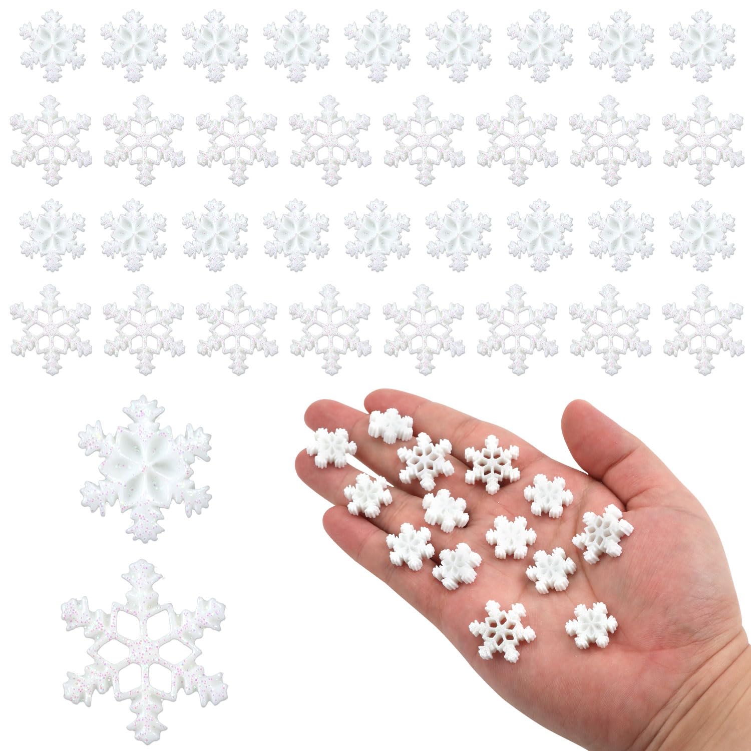 100pcs Christmas Snowflake Embellishment, Small Snowflakes for Crafts Christmas Resin Snowflake Mini Snowflake Ornament for DIY Craft Winter Party Christmas Party Decoration