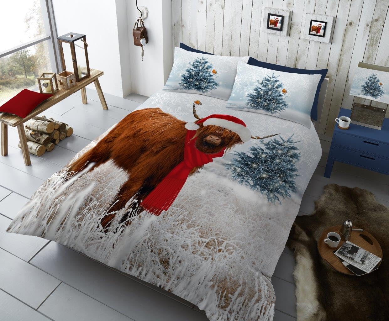 GC GAVENO CAVAILIA Christmas Duvet Cover - Xmas Santa Bedding Double Bed Set With Pillowcases - Poly Cotton Double Duvet Set (200x200 cm) - Soft Easy Care Bed Linen - Xmas Gift For Lovers