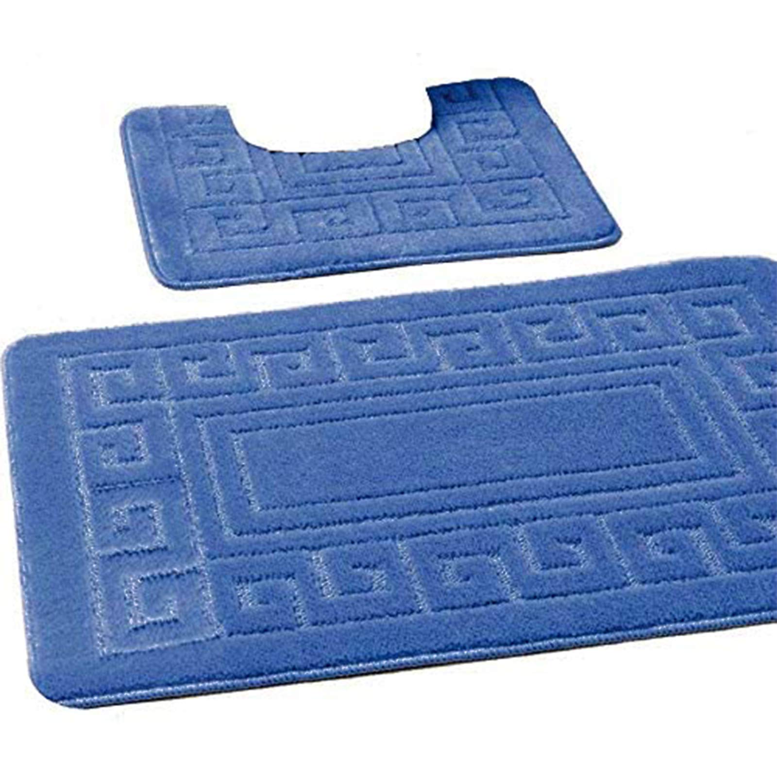 EDS Luxury 2 Piece Greek Bath Mat Set Non Slip Ultra Soft Bathroom Mats Water Absorbent Bath Mats Machine Washable Rug Toilet Mat for Bathroom Floor (Blue) โ image 1
