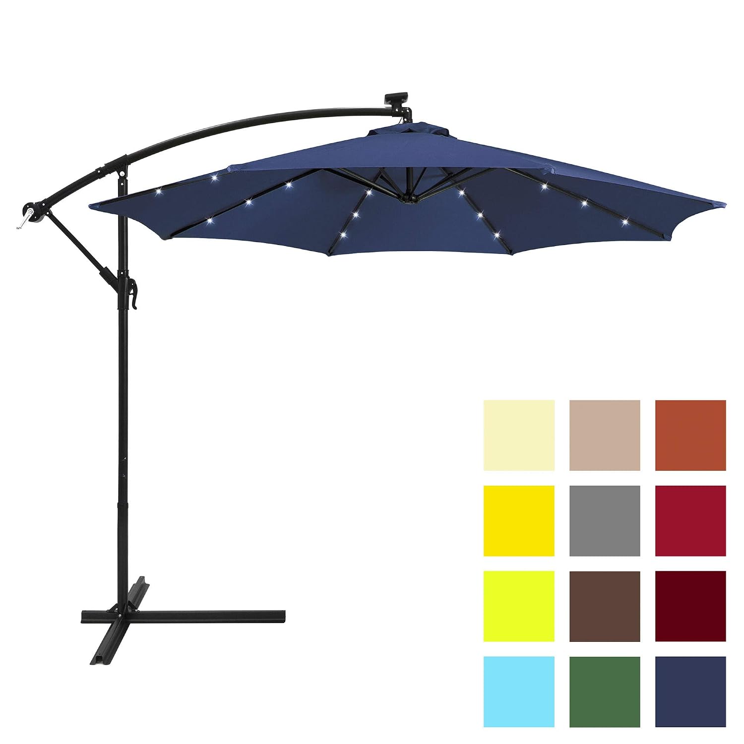 Best Choice Products 10ft Solar Led Offset Patio Umbrella W Easy Tilt Adjustment Navy Blue Amazon In Garden Outdoors