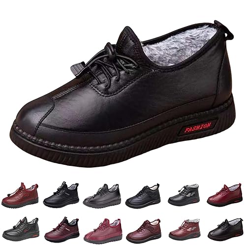 DFSDJEUW snow boots women Waterproofs Boots Women's Spring Autumn Winter Plus Velvet Non Slip Soft Sole Warm Cotton Shoes Comfortable Thickened All Middle Elderly fur lined for women uk Black 5.5