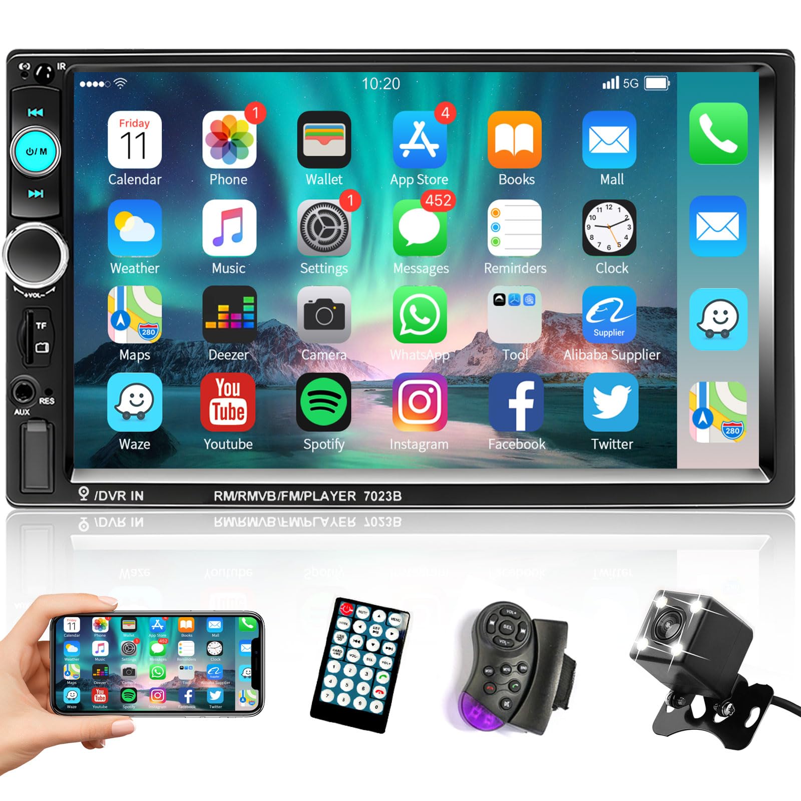 Podofo Double Din Car Radio 2 Din 7" Touchscreen Bluetooth Handsfree Mirror Link for IOS/Android Phone FM Radio USB/AUX/SD/TF 2Din Car Stereo Player+Remote Control+Backup Camera