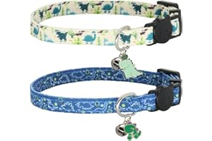 Giecooh Cat Collar Breakaway, 2 Pack Cotton Cats Collars with Bells, Cute Dinosaurs Shaped for Girl Boy Kittens