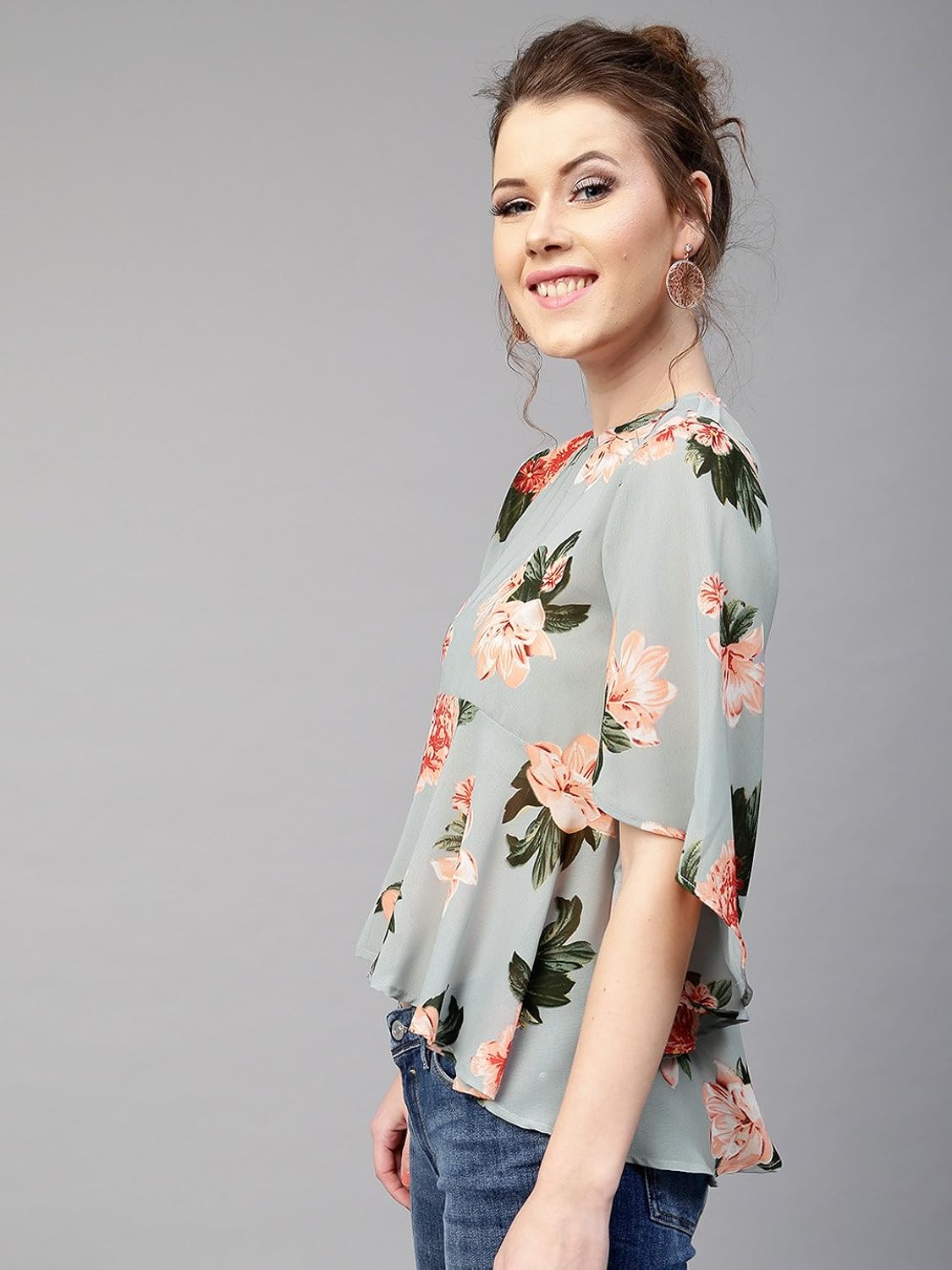 poison ivy casual short sleeve floral print women ice bluetop