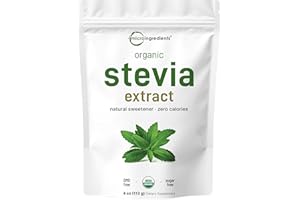 MICRO INGREDIENTS Pure Organic Stevia Powder, 4 Ounces, 706 Serving, Highest Grade Stevia Green Leaf Extract Reb-A, Reduced Bitter Aftertaste, 0 Calorie, Natural Sweetener, Sugar Alternative, Keto Friendly