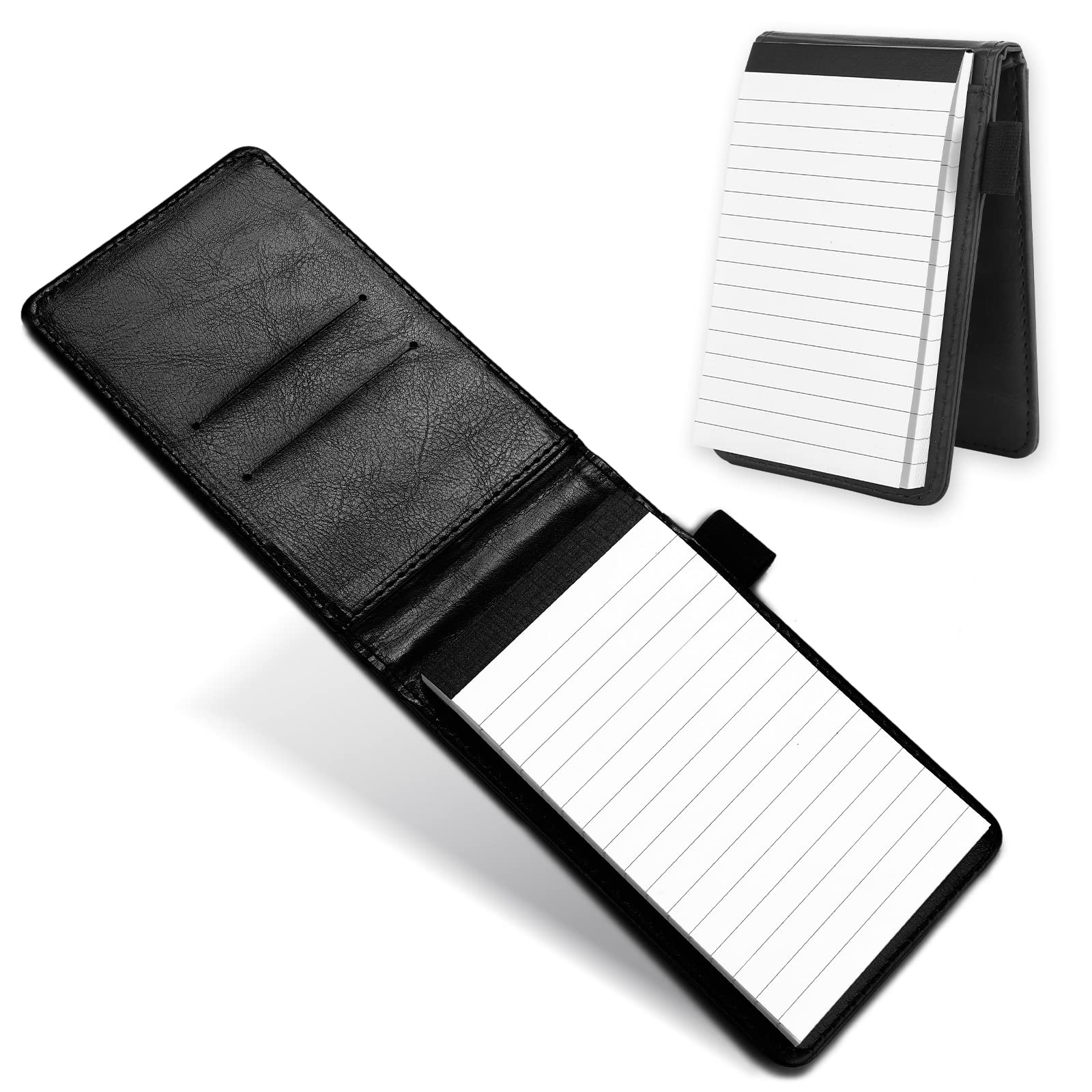 Cobee Leather Pocket Notepad Holder, Mini Memo Book Portable Notebook Business Notepads Notebook Holder Multifunctional Notebook for Office School(Black)