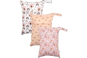 Kawigo Wet Dry Bag Reusable Waterproof Swimming Bag Travel Beach Pool Yoga Gym Bag for Baby Cloth Diaper Swimsuits Wet Clothes Two Zipper Pockets 3 Pack Rainbow Orange Flower 3L04