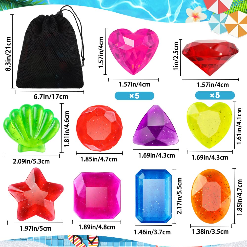 18PCS Diving Gem Pool Toys, Acrylic Big Colorful Diamonds Pirate Treasure Diving Gems Underwater Swimming Toys for Kids Summer Pool Beach Party Favor Games Present