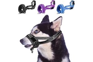 SlowTon Soft Dog Muzzle, Adjustable Padded Nylon Muzzle for Large Medium Dogs Anti Chewing Barking Biting, Allow Dog Pant & Drink (Black, L)