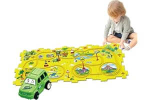 SDASD Puzzle Racer Car Track, Puzzle Racer Kids Car Track Set, Puzzle Track Car Play Set, Meet Gladness Puzzle Track, Puzzle Raceway Kids Car Track Set for Kids (15PCS,Dinasour)