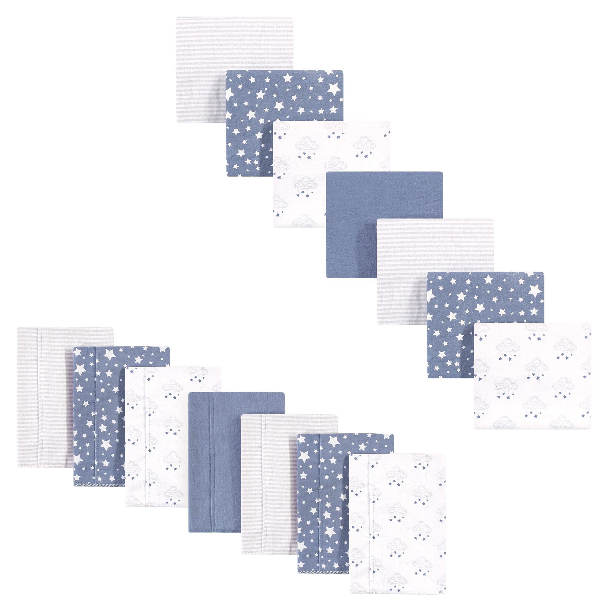 Hudson Baby Unisex Baby Cotton Flannel Burp Cloths and Receiving Blankets, 14-Piece, Cloud Mobile Blue, One Size