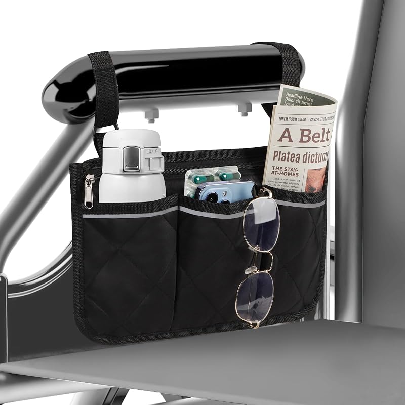 Heveer Wheelchair Side Bag with Pockets Waterproof Armrest Pouch Reflective