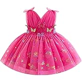AWIBMK Kids Baby Girls Butterfly Tulle Tutu Dress Sleeveless Pleated V-Neck Bowknot Birthday Wedding Party Dresses