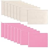 meekoo 16 Pack Blank Canvas Pouch Zipper Cosmetic Bag Bulk Plain Makeup Pouch Sublimation DIY Craft Multipurpose Travel Toiletry Bag for Makeup Cosmetic Stationary Storage Organizer(L,Beige and Pink)