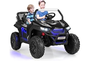 Costzon 2-Seater Ride on Car, 12V Kids' Electric Vehicles w/Remote Control, 4 Shock Absorbers, Wireless Music & FM, 3 Speeds,