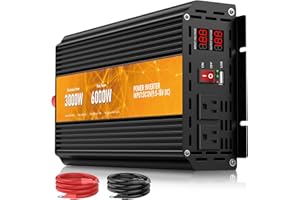 ROARBATT 3000W Power Inverter,12V DC to AC 110V120V Peak Power 6000W with 2AC Outlets and 2.4USB Port,LCD Display Car Inverter for Outdoor Activities,Emergency