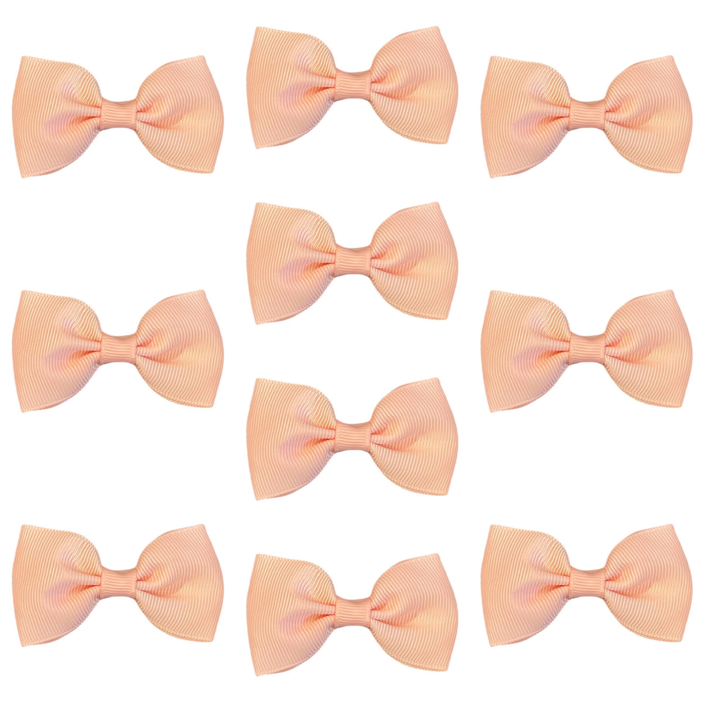 Neutral Hair Bows Clips Slides Grips 2.7" inch Soft Ribbon Small Straight School Hairbows for Girls 10pcs