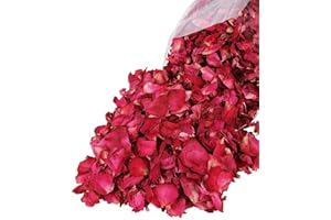 Quesuc 100g Natural Dried Rose Petals Real Flower Dry Red Rose Petal for Foot Bath Body Bath Spa Wedding Confetti Home Fragrance DIY Crafts Accessories