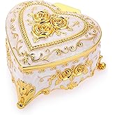 Hipiwe Vintage Metal Jewelry Box - Heart Shape Trinket Organizer Ring Box Case with Rose Pattern Jewelry Storage Box for Ring Earrings Necklace, Gift for Women
