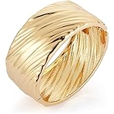 HZMAN 18K Gold Plated Wide Cuff Bracelet for Women - Premium Alloy Shiny Polished Double Layer Statement Bangle, Trendy Daily Wear Party Jewelry Accessory