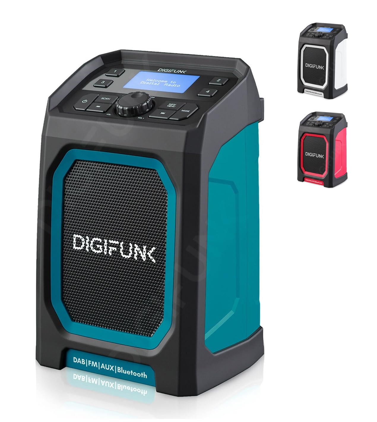 DigiFunk Work Site Radio | USB Rechargeable | DAB+, DAB, FM, Bluetooth, AUX Input | IP65 Waterproof Rugged Durable Design | Perfect for Builders, Outdoors, Warehouse, Garage, DIYer, Shed | Green — image 1