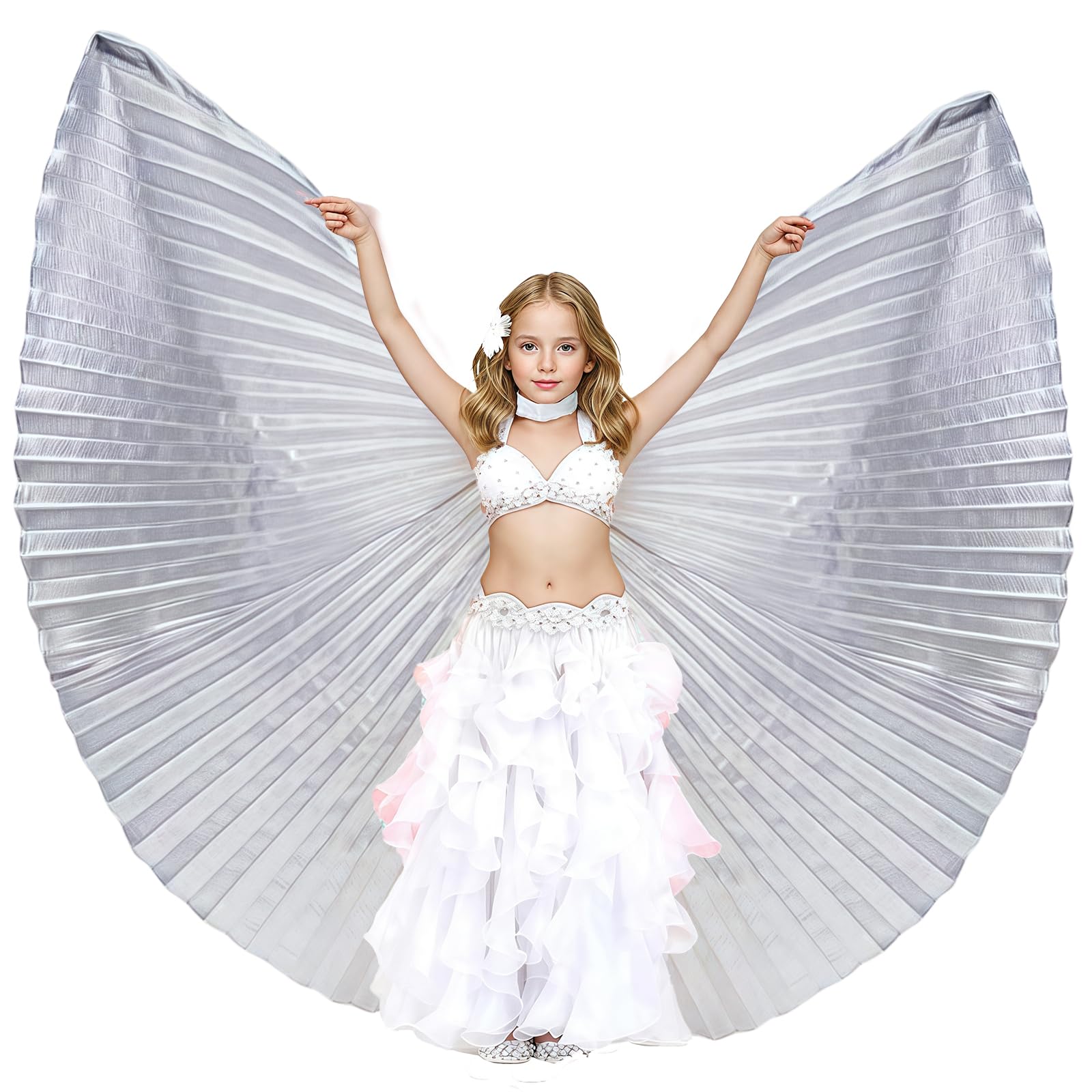 Baisdan Kids Isis Wings (Wings + Stick+ Carrying Bag) Belly Dance Performance Costumes for Girls Silver — image 1