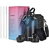 64oz Insulated Water Bottle with Paracord Handle &Carrier Bag &Silicone Boot,Half Gallon Double Wall Vacuum Stainless Steel Insulated Jug with Sleeve,Straw Spout Flip Lids, Leakproof Keep Cold & Hot