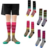 4/5 Pairs Retro Style Colorful Striped Knee High Socks for Women Soft Cotton Stockings for Sports and Daily Wear