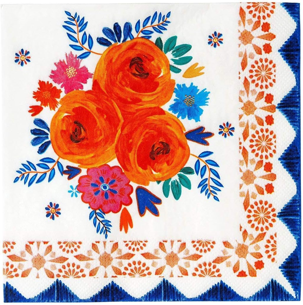 Talking Tables Pretty Floral Paper Napkins, Disposable Serviettes, Boho Party Decorations, Encanto Birthday Supplies Mexican Fiesta, Decoupage, Yellow