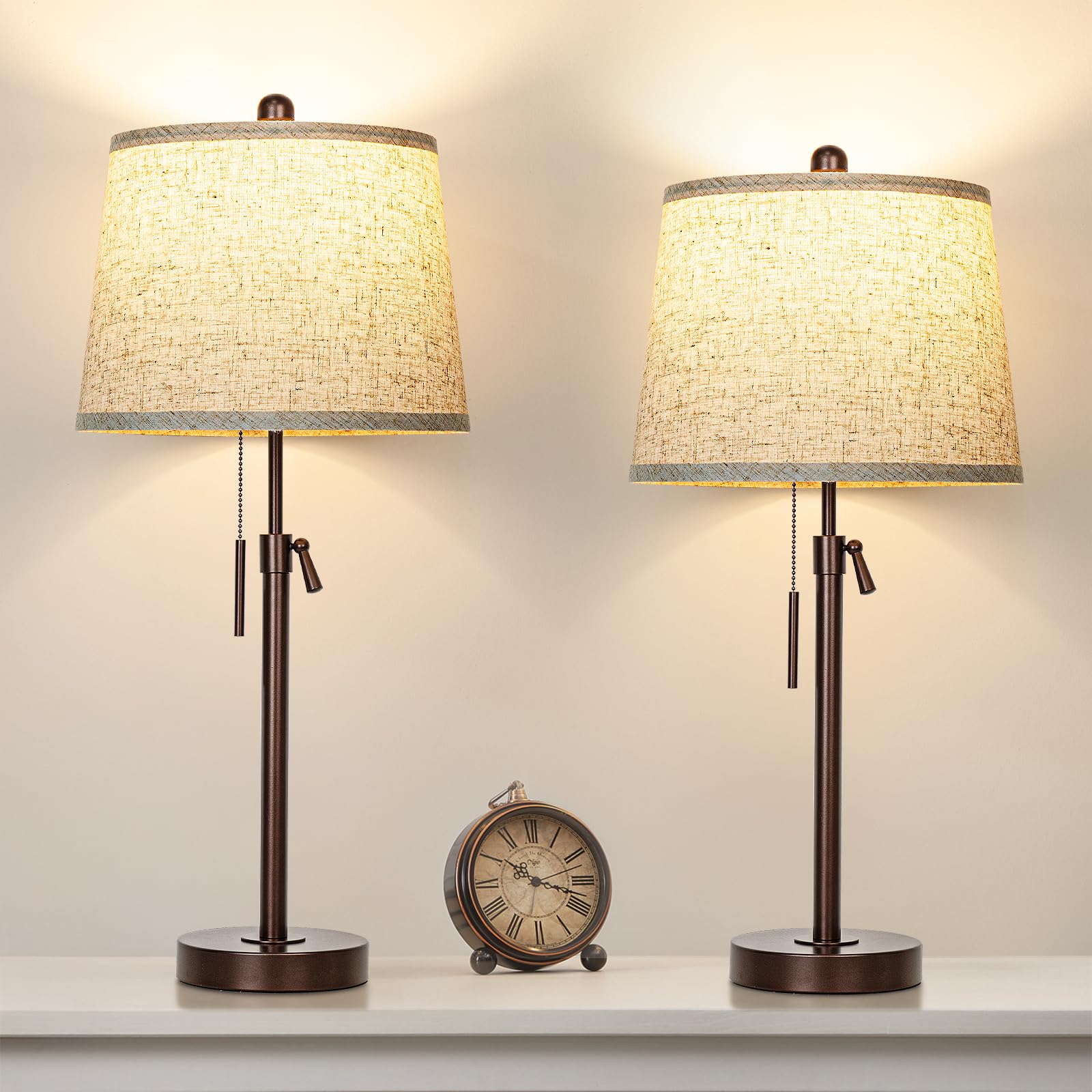 Photo 1 of Table Lamps Set of 2, 22" to 30"Adjustable Height Bedside Lamps for Living Room 3 Color Temperatures Tall Nightstand Lamps Modern Brown Table Lamp for Bedroom Office End Table (Bulbs Included)