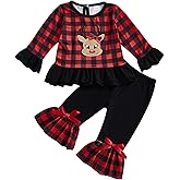 Ursobutegl Kids Toddler Girl Halloween Outfit Plaid Pumpkin T-Shirts Pullover Sweatshirt Tops Flare Pants Set Fall Clothes