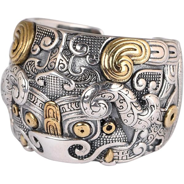 Two Tone 925 Sterling Silver Japanese Mask Ring Hannya Demon