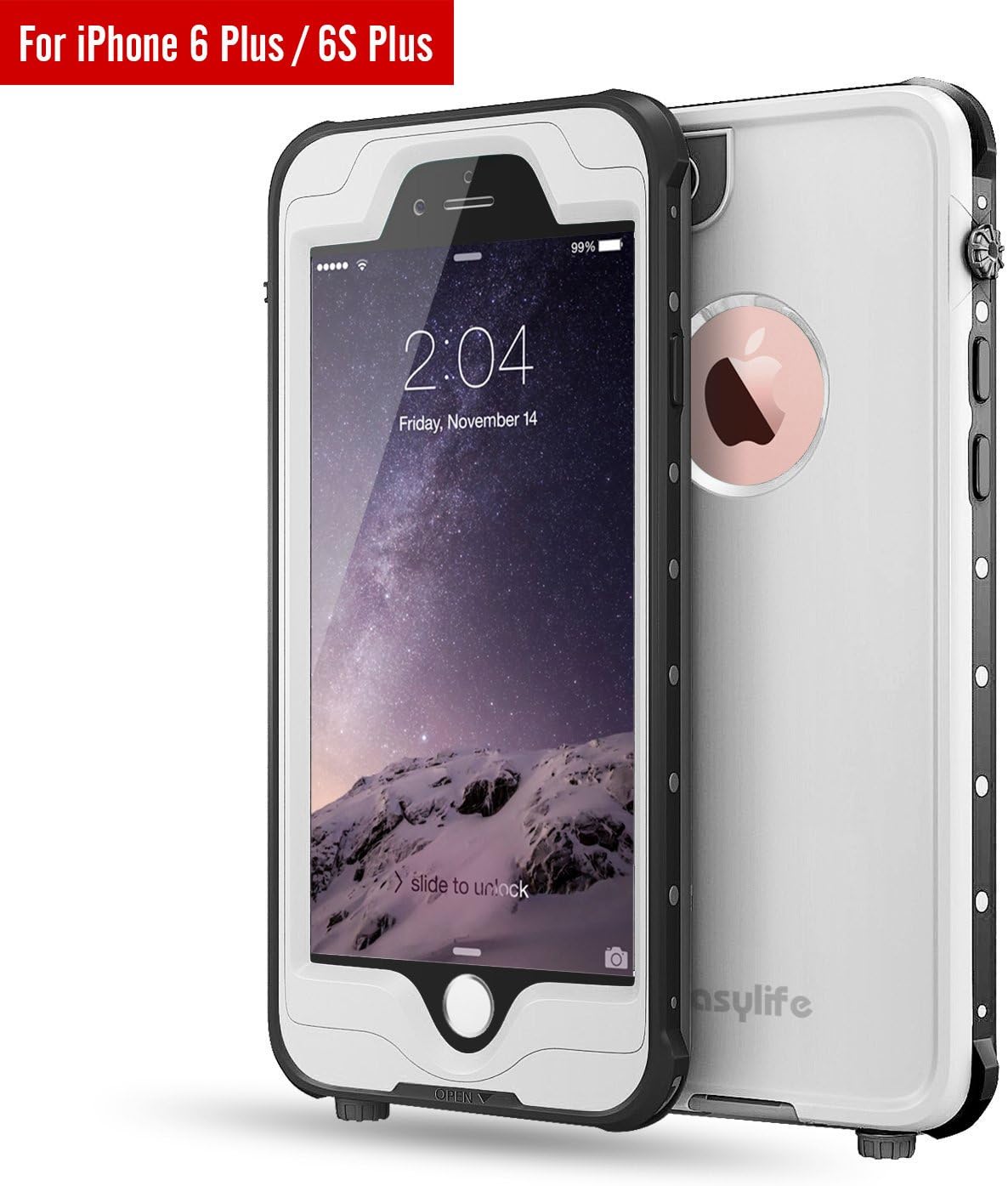 iPhone 6s Plus Waterproof Case , Easylife IP68 Certified Snow-proof Shock-proof Cover Fully Sealed Fit iPhone 6 Plus (5.5 Inch,White)