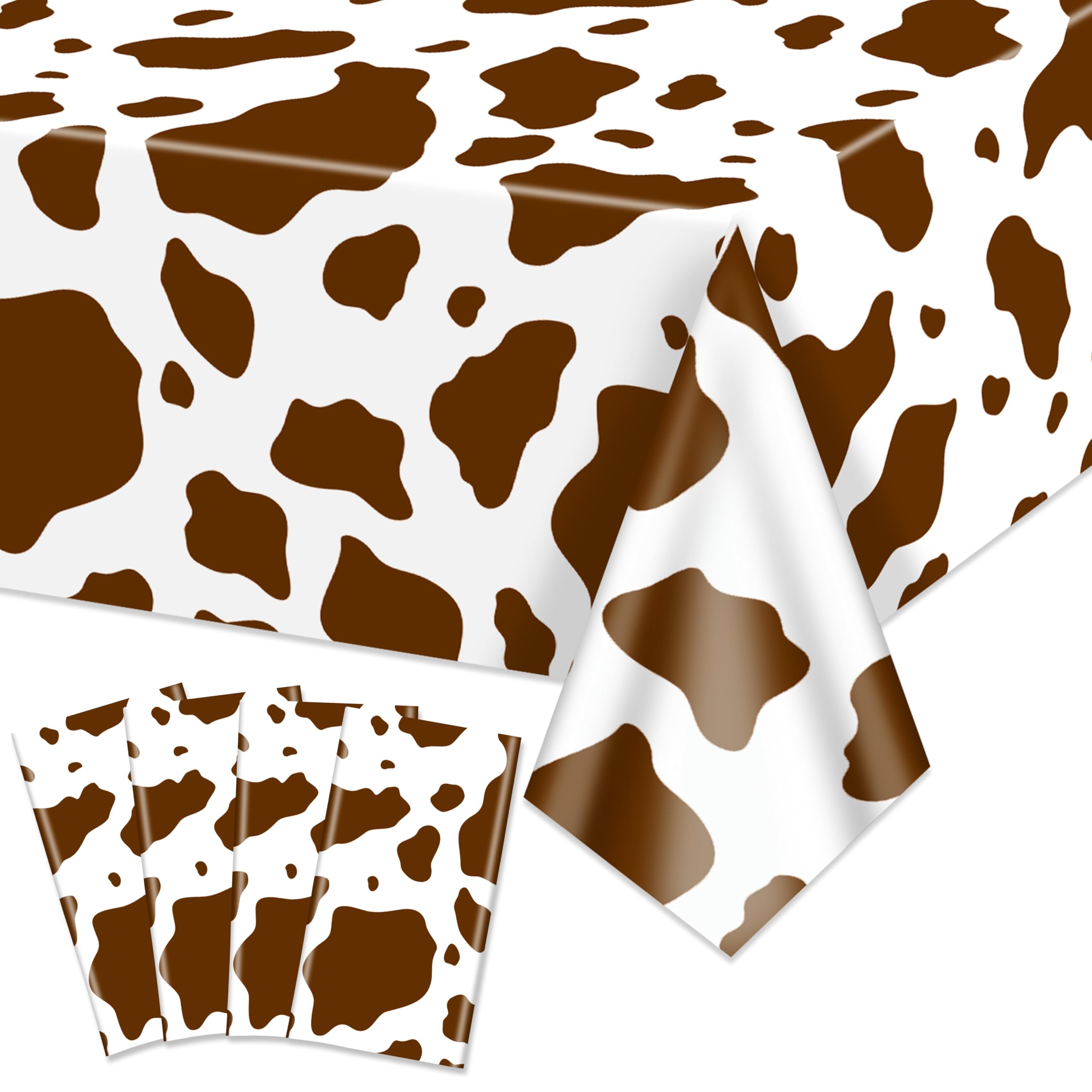 Hegbolke 4 Pack Brown Cow Print Tablecloths, 86.6 x 51.4 Inch Cow Tablecloth Rectangular Cow Table Cover Baby Shower Disco Birthday Party Decorations Supplies