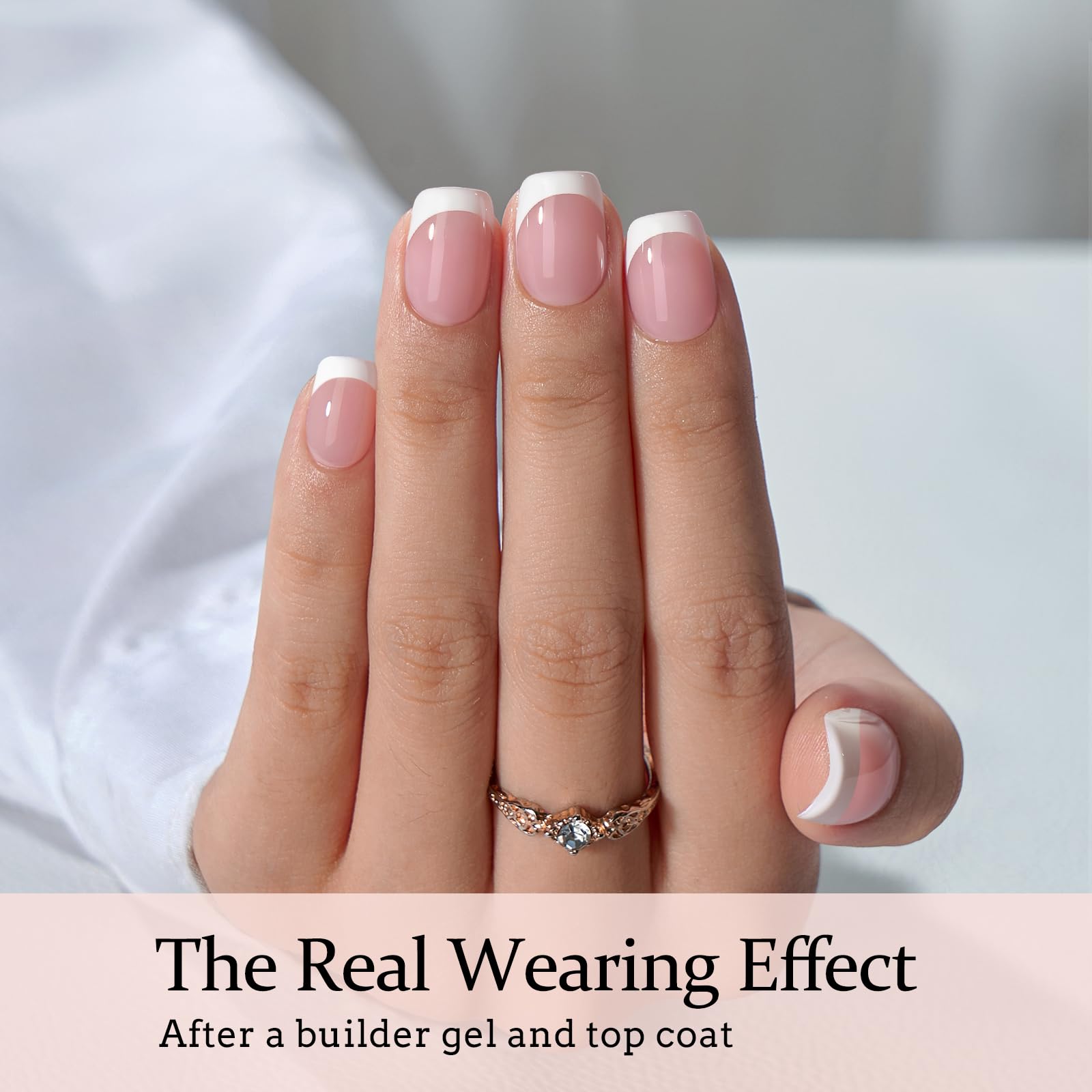 BTArtboxnails XCOATTIPS French Gel Nails - French Tip Press on Nails Pink Extra Short Square Shape Nail Tips, Fake Nails Extensions Nail Art DIY - Image 3