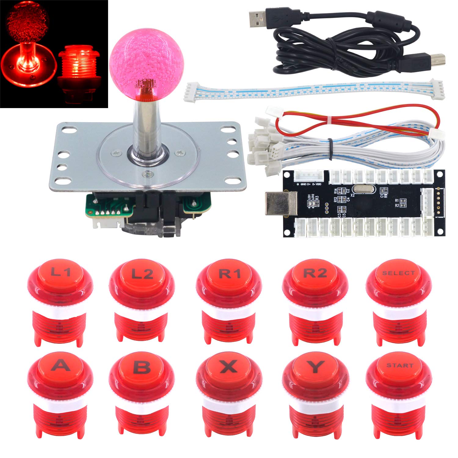 SJ@JX Arcade Game LED DIY Kit Mechanical Keyboard Switch Arcade LED Button Joystick Controller Zero Delay USB Encoder for PC MAME Retropie Jamma — image 1