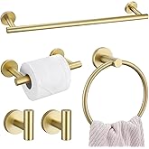 5 Pieces Brushed Gold Towel Bar Set, Upgraded Round Bathroom Hardware Accessories Set, Toilet Paper Holder Towel Holder Set for Bathroom Stainless Steel Wall Mounted 23.6Inch