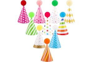 ATILOY 10 PCS Colorful Mini Party Hats for Stuffed Animals Lovely Paper Cone Tiny Birthday Hats for Stuffed Animals Pets Baby, Accessories