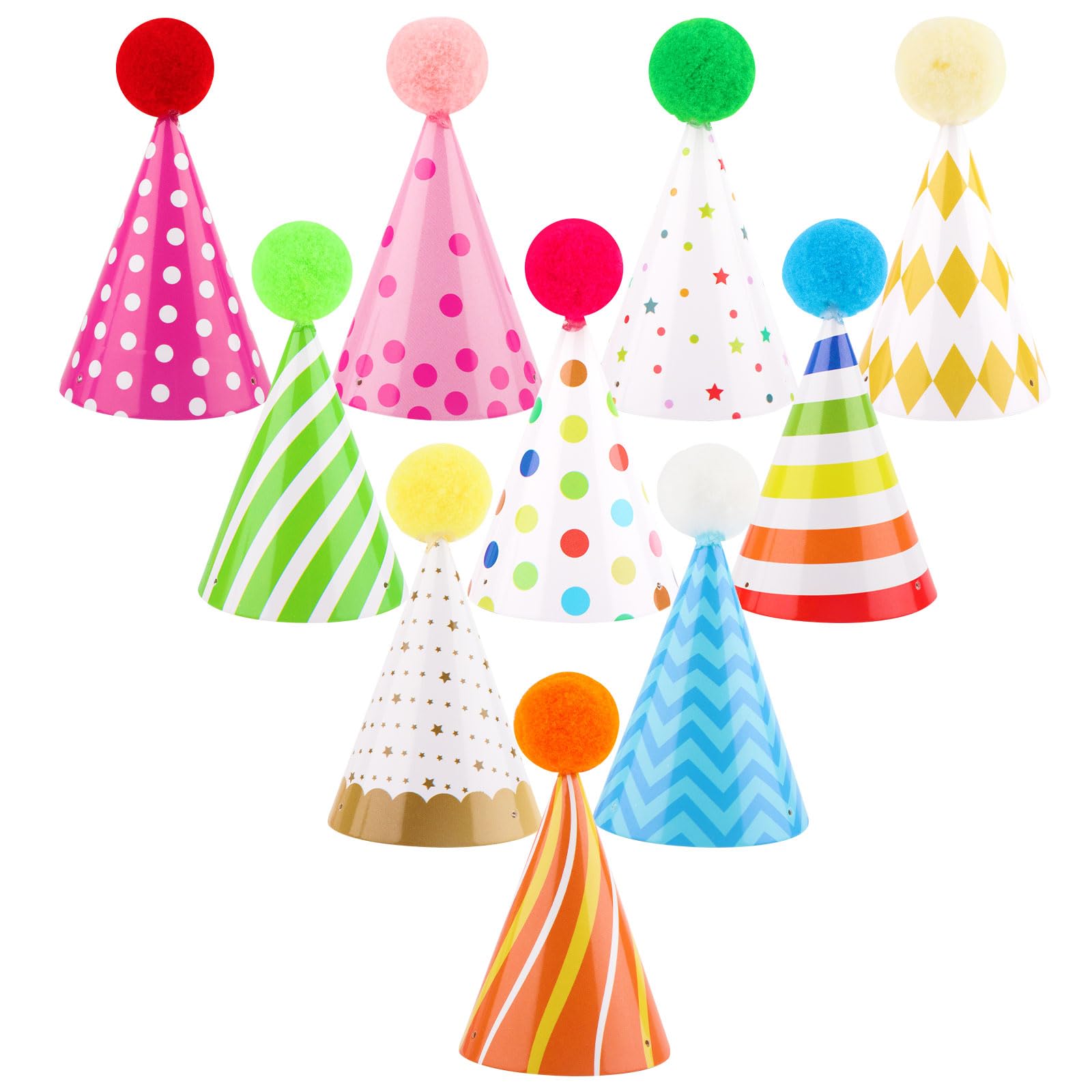 Atiloy 10 PCS Colorful Mini Party Hats for Stuffed Animals Lovely Paper Cone Tiny Birthday Hats for Stuffed Animals Pets Baby, Accessories
