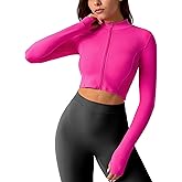 Yvette Women's Athletic Full Zip Workout Jacket with Thumb Holes Running Yoga Slim Fit Cropped Jacket