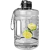 QD.SUZEE 1 Gallon Water Bottle, Water Jug with Motivational Time Marker & Strap & Handle,Large-Capacity leakproof water bottles for Travel Sport Gym Outdoor(Clear