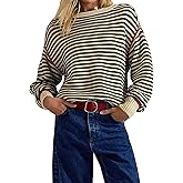 Women's Fall Casual Long Sleeve Sweaters Oversized Crewneck Striped Color Block Y2K Pullover Tops