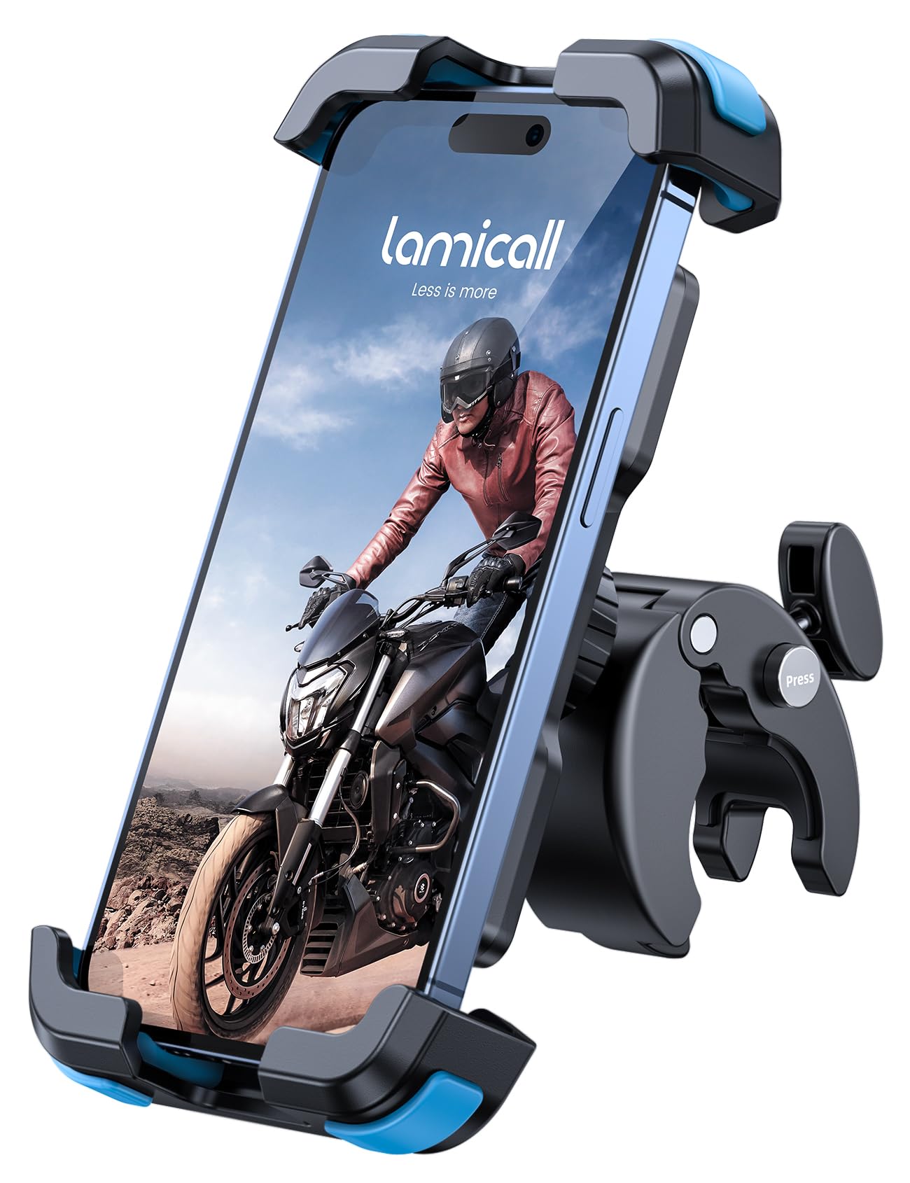 Lamicall Motorcycle Phone Holder Bike - Motorbike Phone Mount, Bike Phone Holder with Quick Release Handlebar Clamp for iPhone 17 16 15 14 Pro Max Plus Air, 13 12 11 Pro Max Mini, Xs, 4.7-6.8” - Blue