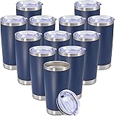 Eyasure 20 oz Tumbler with lid Double Wall Vacuum Insulated Tumblers Stainless Steel Coffee Mug Travel Coffee Tumbler Powder Coated Tumbler Cup Keep Hot&Cold - (Navy 12 Pack)