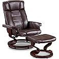 MCombo Manual Swivel Recliner with Ottoman, Chair Ottoman Set for RV Small Spaces, Living Room, Bedroom, Office 9019 (Faux Leather, Dark Brown)