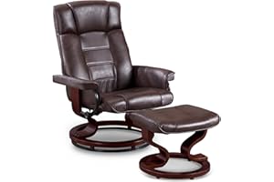 MCombo Swivel Recliner with Ottoman, Multi-Position Leisure Office Chair with Adjustable Back, Faux Leather Ergonomic Lounge Chairs w/Footrest for Bedroom Living Room 9019 (Dark Brown)