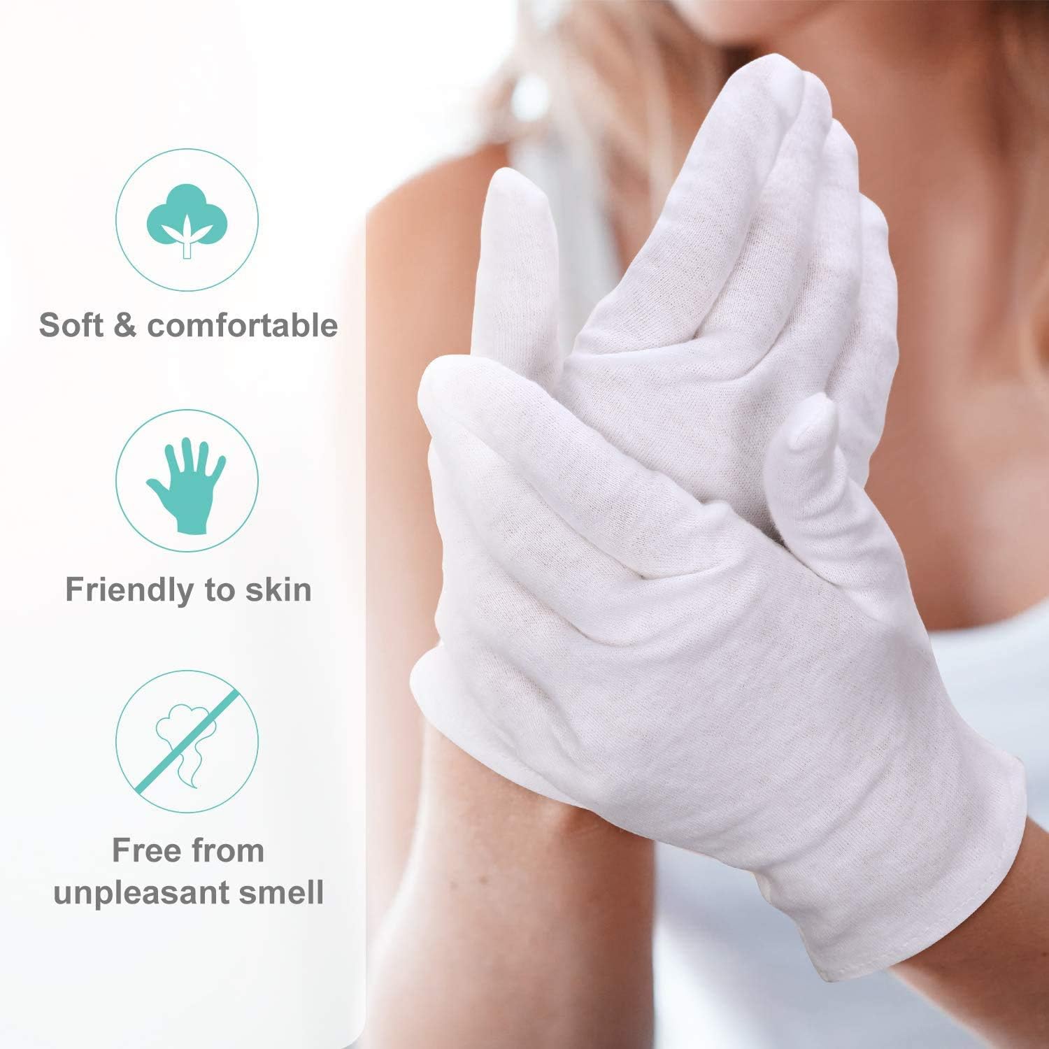 100 Cotton Gloves for Eczema,3 Pairs White Cotton Moisturizing Gloves