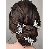 JAKAWIN Crystal Wedding Hair Pins Gold Leaf Hair Piece Rhinestone Bride Hair Accessories for Women (Silver)