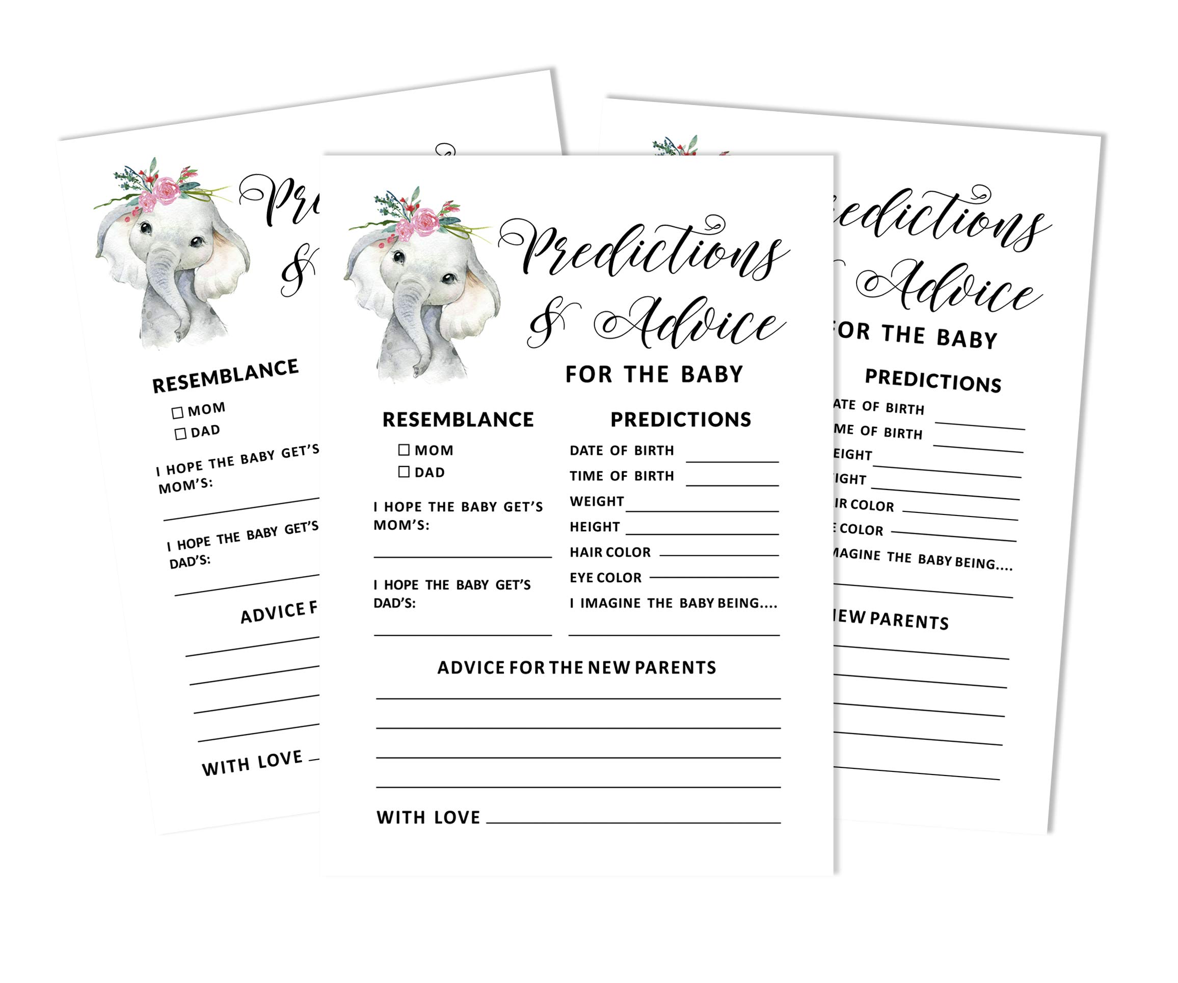 Inkdotpot 50 Prediction Cards For Baby Shower Game Baby Elephant Girl Jungle Animals Party Supplies Fun Baby Shower Game Favors — image 1