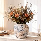 Blue and White Vase, Ceramic Chinoiserie Vase for Home Decor, Vintage Blue Floral Porcelain Vases, Farmhouse Pottery Flower Vase for Living Room Kitchen Table Shelf Mantel, Blue and White Decor Accent